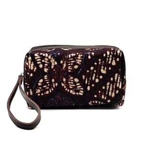 Leather Pouch Water Repellent – Elegant Batik or Troso Woven Pouch with Genuine Leather