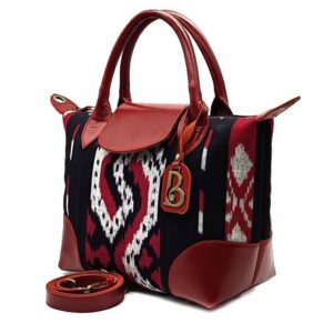 Widya Leather Bag - Water Repellent | Stamped Batik or Troso Handwoven Fabric