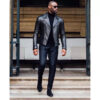 RA Leather custom biker jacket mens genuine sheep leather black regular fit front view