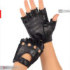 RA Leather GA2506 half finger elegant black genuine sheep leather gloves front view