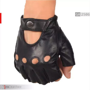 Black half finger leather gloves RA Leather GA2506 motorcycling cycling daily wear genuine sheep leather