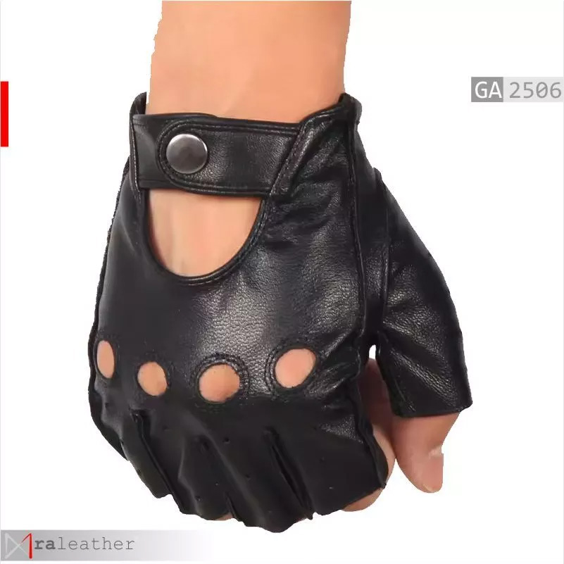 Half-Finger Elegant Black Leather Gloves Black half finger leather gloves RA Leather GA2506 motorcycling cycling daily wear genuine sheep leather