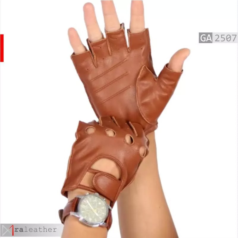Half-Finger Retro Tan Leather Gloves Tan retro half finger leather gloves RA Leather GA2507 casual riding daily fashion vintage