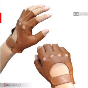 RA Leather GA2507 half finger retro tan genuine leather gloves vintage style front view