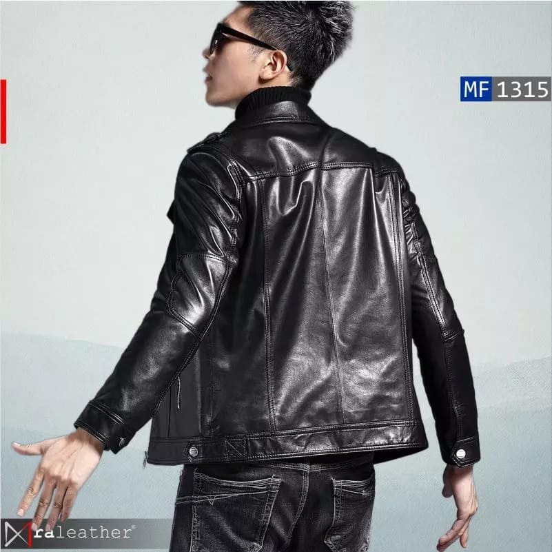Jaket Kulit MF1315 Pria – Kulit Domba Asli Garut RA Leather1 modern men leather jacket premium stitching casual stylish design