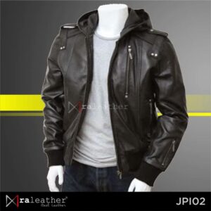 men’s leather hoodie jacket JPI02 genuine sheepskin RA Leather Garut