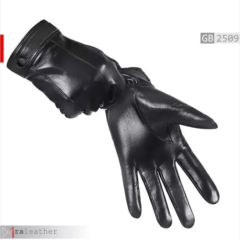 Leather gloves RA Leather GB2509 premium full finger genuine leather gloves elegant black front view