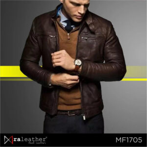 RA Leather MF1705 mens 100 percent genuine Garut sheep leather jacket stylish design front view
