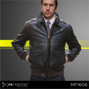 RA Leather MF1203 mens biker jacket black with red stripes 100 percent genuine Garut sheep leather front view