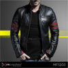 RA Leather MF1203 mens biker jacket black with red stripes 100 percent genuine Garut sheep leather front view