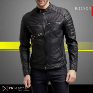 Men's classic biker jacket RA Leather BJ1803 genuine Garut sheep leather motorcycle style