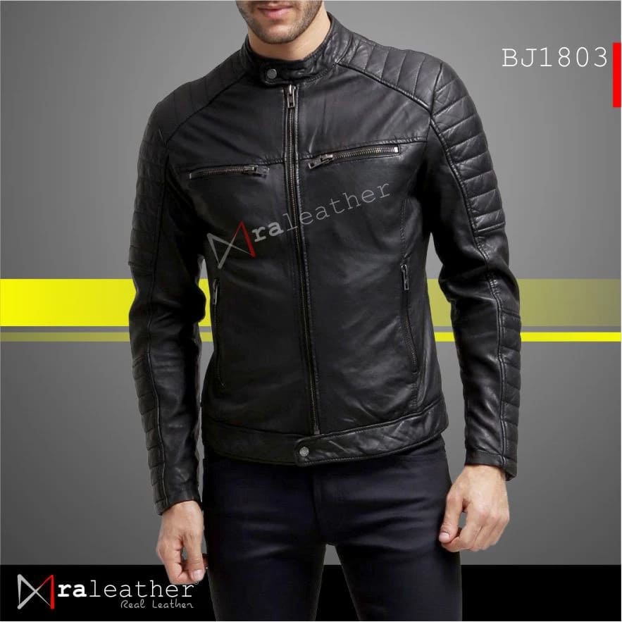 Men's Biker Leather Jacket (100 Genuine Garut Sheep Leather)1 Men's classic biker jacket RA Leather BJ1803 genuine Garut sheep leather motorcycle style