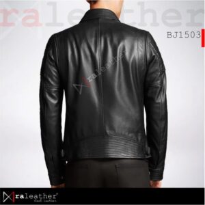 Men's biker leather jacket BJ1503 made from genuine sheepskin leather