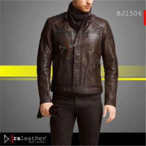 Men’s biker leather jacket BJ1506 made from genuine sheepskin leather