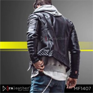 Men’s biker leather jacket MF1407 made from genuine sheepskin leather