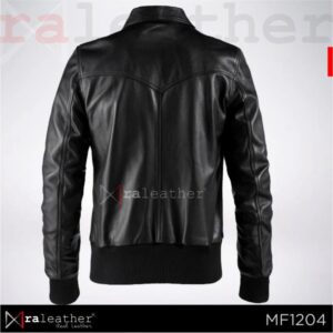 RA Leather MF1204 genuine Garut sheep leather texture close up premium men bomber jacket