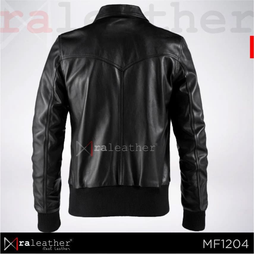 Men’s Bomber Leather Jacket (100 Genuine Garut Sheep Leather) RA Leather MF1204 genuine Garut sheep leather texture close up premium men bomber jacket