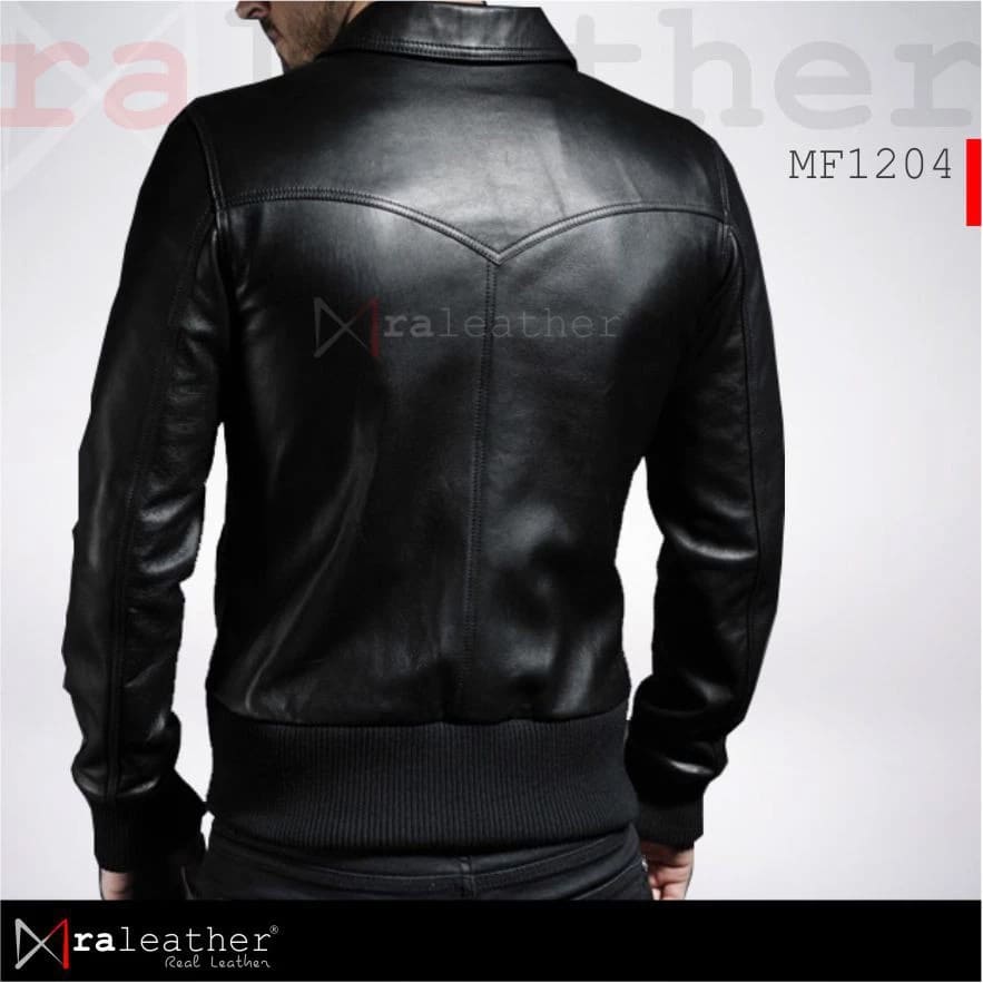 Men’s Bomber Leather Jacket (100 Genuine Garut Sheep Leather)2 Men's bomber leather jacket RA Leather MF1204 genuine Garut sheep leather classic casual wear