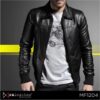 RA Leather MF1204 mens bomber leather jacket 100 percent genuine Garut sheep leather black front view