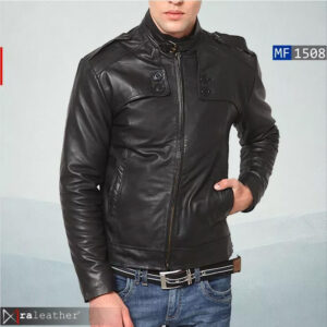 Men’s bomber leather jacket MF1508 made from genuine sheepskin leather