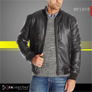 Men’s bomber leather jacket MF1808 made from genuine sheepskin leather