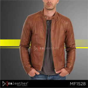 RA Leather MF1528 mens casual leather jacket 100 percent genuine Garut sheep leather black front view