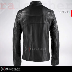 Close up YKK zipper and Garut sheep leather texture RA Leather MF1211 mens casual jacket detail