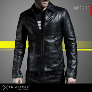 RA Leather MF1211 mens casual stylish leather jacket 100 percent genuine Garut sheep leather black front view