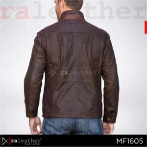 Close up dark brown light brown color combination and YKK zipper RA Leather MF1605 mens elegant jacket detail