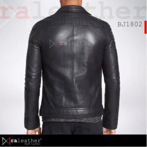 Men's black biker leather jacket made from genuine sheepskin RA Leather BJ1802