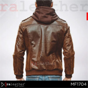 Men's hoodie leather jacket RA Leather MF1704 casual style genuine Garut sheep leather daily wear