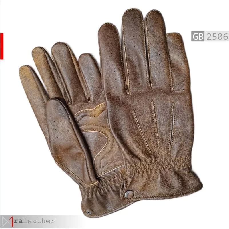 Men’s Leather Gloves GB2506 – Vintage Brown Full Finger RA Leather Premium1 Men’s vintage brown leather gloves GB2506 full finger RA Leather