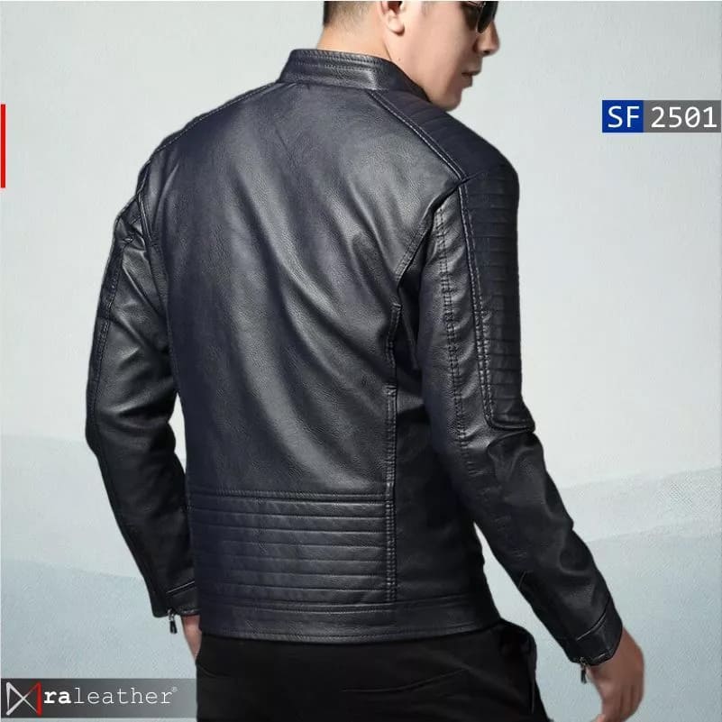 Men’s Slim Fit Biker Leather Jacket (100 Genuine Sheep Leather) RA Leather SF2501 mens slim fit biker leather jacket genuine sheep leather black front view