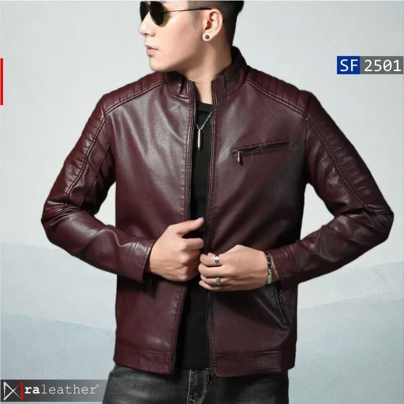 Men’s Slim Fit Biker Leather Jacket (100 Genuine Sheep Leather)1 Men's slim fit biker jacket RA Leather SF2501 genuine sheep leather tailored modern fit