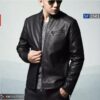 Close up YKK zipper and sheep leather texture RA Leather SF2501 slim fit biker jacket detail