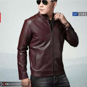 RA Leather SF2501 mens black slim fit biker leather jacket genuine sheep leather