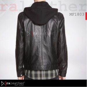 premium versatile hoodie leather jacket men streetwear design detail