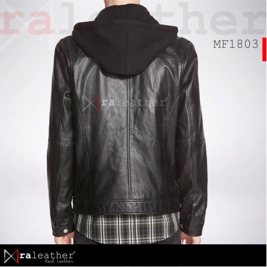Removable Hoodie Leather Jacket MF1803 – RA Leather Sheepskin Garut premium versatile hoodie leather jacket men streetwear design detail