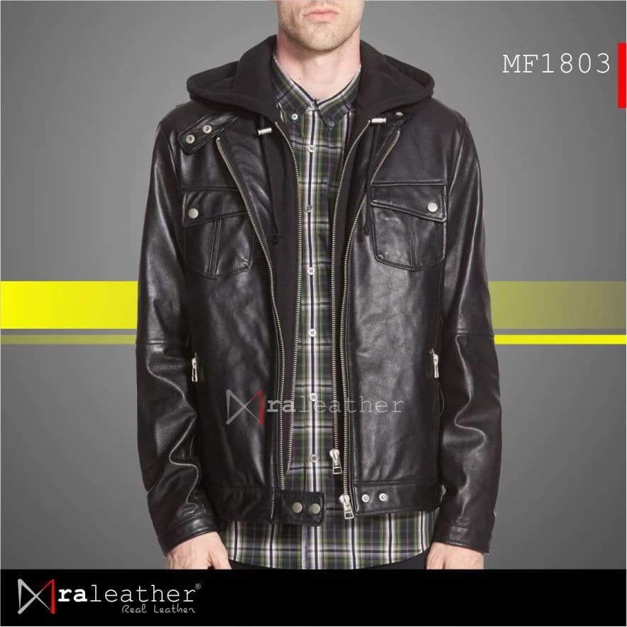 Removable Hoodie Leather Jacket MF1803 – RA Leather Sheepskin Garut1 men’s leather jacket MF1803 removable hoodie genuine sheepskin RA Leather