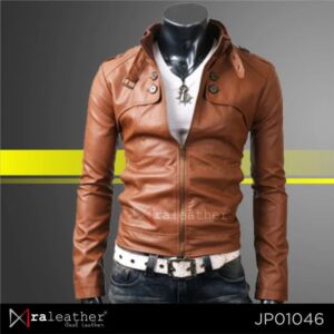 premium structured leather jacket men modern slim fit design detail