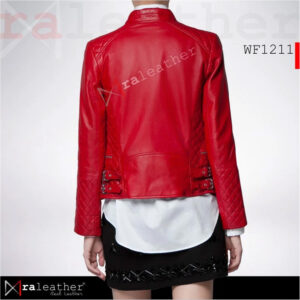 Women's red biker jacket RA Leather WF1211 genuine sheep leather motorcycle style female
