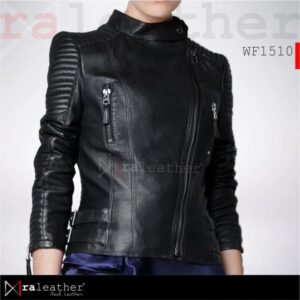 elegant women leather jacket modern fit stylish feminine design detail1