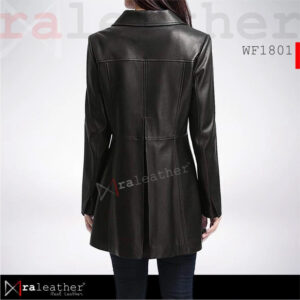 Women's long leather coat RA Leather LW1801 elegant classy style genuine sheep leather