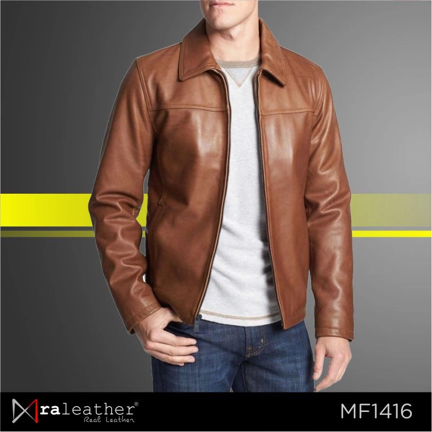 men's formal leather jacket 100% genuine Garut sheep leather RA Leather MF1416 mens formal leather jacket 100 percent genuine Garut sheep leather black front view