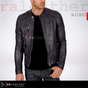 Men's classic biker jacket RA Leather BJ1805 genuine sheep leather casual motorcycle wear