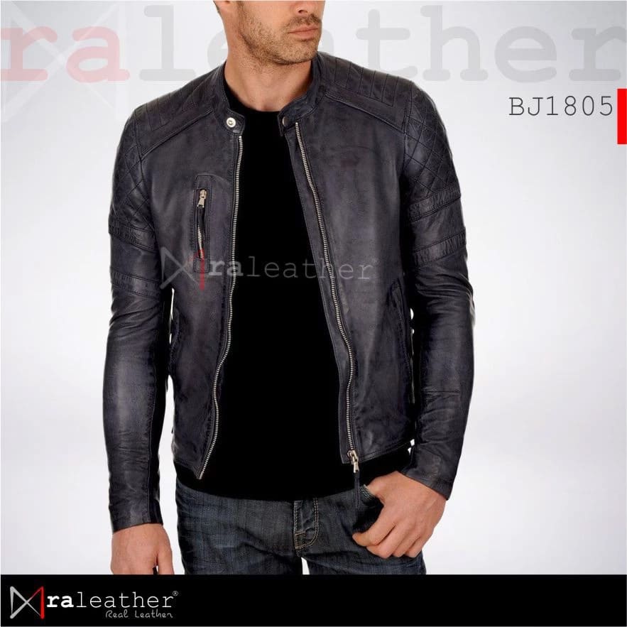 ra-leather-bj1805-men-classic-asymmetrical-biker-jacket-front Men's classic biker jacket RA Leather BJ1805 genuine sheep leather casual motorcycle wear