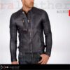 RA Leather BJ1805 mens genuine sheep leather biker jacket black asymmetrical zipper front view