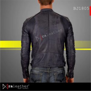Close up YKK zipper and sheep leather texture RA Leather BJ1805 mens biker jacket detail