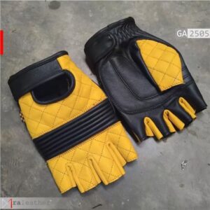 RA Leather GA2505 half finger quilted genuine leather gloves yellow edition front view