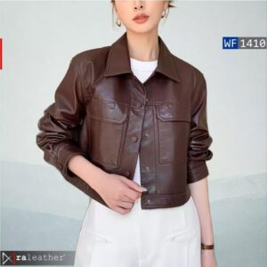 Women's cropped Garut sheep leather jacket RA Leather WF1502 Korean style casual wear with YKK zipper and Dormeuil lining